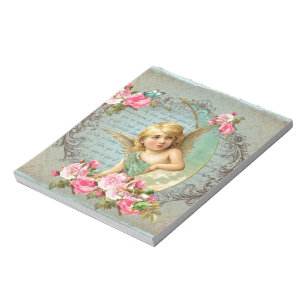 Victorian Angel vintage blue rose pink antique Notepad