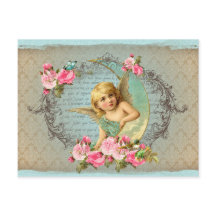 Victorian Angel vintage blue rose pink antique