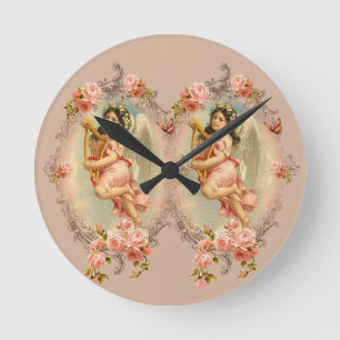 Victorian Angel vintage historical roses ornament Round Clock