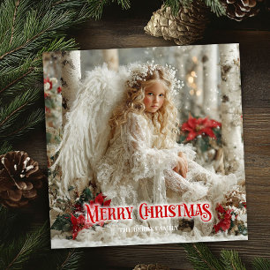 Victorian angelic angel red white gold seasonal  holiday card