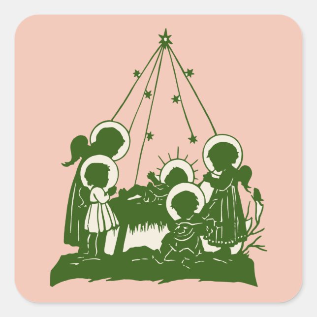 Victorian angels and Jesus silhouettes Square Sticker (Front)