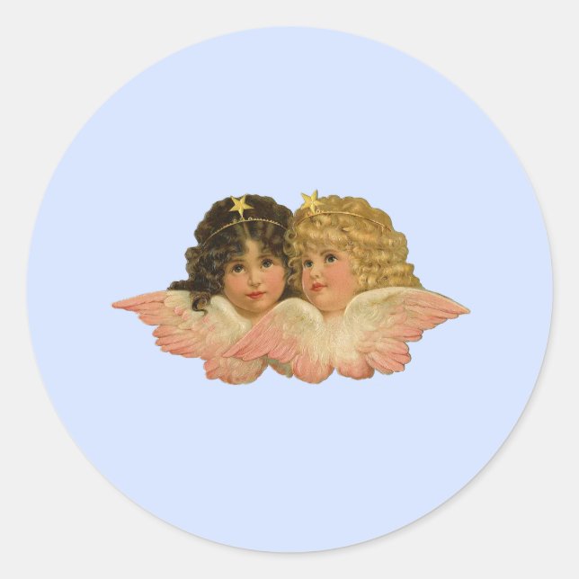 Victorian Angels Baby Blue Classic Round Sticker (Front)