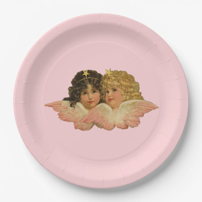 Victorian Angels Blush Pink Paper Plate (Front)