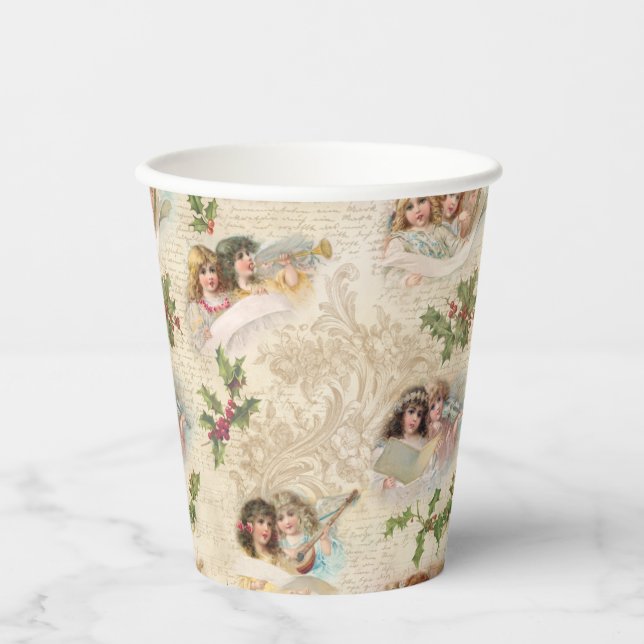 Victorian Angels w/Music, Script & Holly Paper Cups (Front)