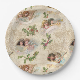 Victorian Angels w/Music, Script & Holly Paper Plate