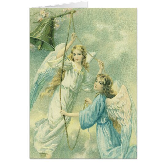 Victorian Angels with a Bell, Vintage Christmas Card