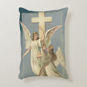 Victorian Angels with a Cross, Vintage Easter Decorative Cushion
