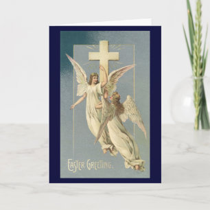 Victorian Angels with a Cross, Vintage Easter Holiday Card