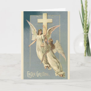 Victorian Angels with a Cross, Vintage Easter Holiday Card