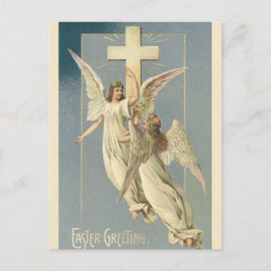 Victorian Angels with a Cross, Vintage Easter Holiday Postcard