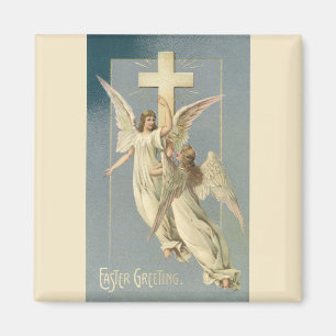 Victorian Angels with a Cross, Vintage Easter Magnet