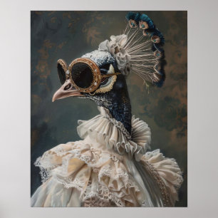 Victorian Animal Portrait, Dressed Lady Peacock Poster