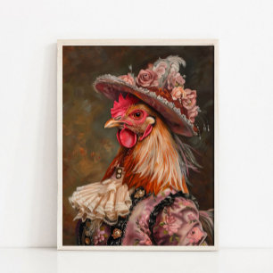 Victorian Animal Portrait, Royal Lady Chicken Vint Poster