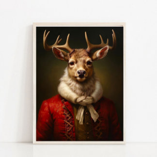 Victorian Animal Portrait, Vintage Santa Deer Prin Poster