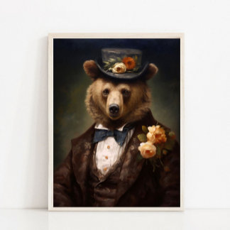 Victorian Animals Portrait, Dressed Animal Print,  Poster