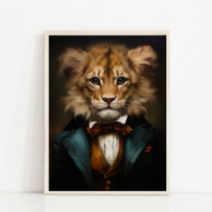 Victorian Animals Portrait, Royal Baby Lion Vintag Poster