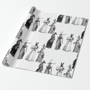 victorian animals women funny wrapping paper