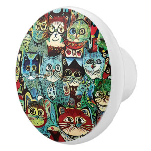 Victorian Anthropomorphic Cats In Earthy Colours Ceramic Knob