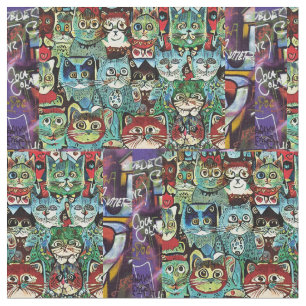 Victorian Anthropomorphic Cats In Earthy Colours Fabric