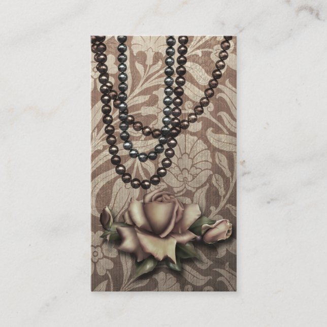 Victorian Arabesque, METALLIC ROSE - Taupe Business Card (Front)