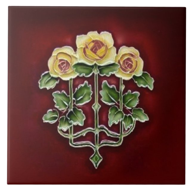 Victorian Art Nouveau Roses Antique Tile Repro (Front)