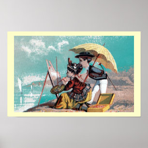 Victorian Artist at the Beach Poster