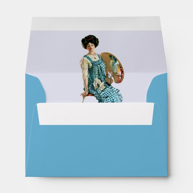 Victorian Artist Woman Plaid Smock Paint Pallette Envelopes (Back (Bottom))