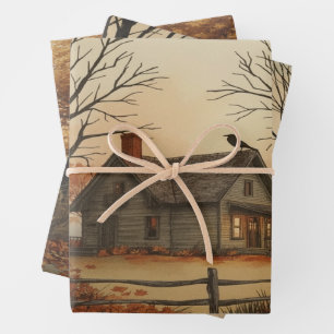 Victorian Autumn Glow Elegant Retro Fall Artwork Wrapping Paper Sheet