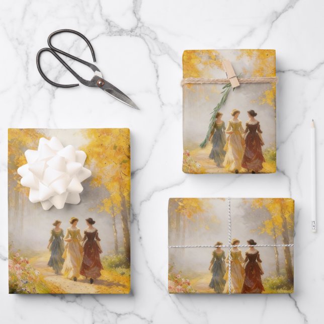 Victorian Autumn Stroll Wrapping Paper (Front)