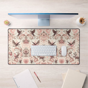 Victorian Aviary: A Pastel Pink Garden Desk Mat