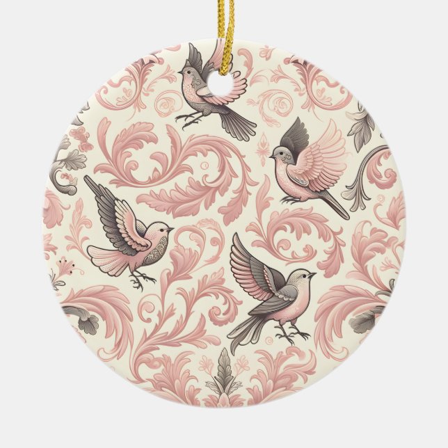 Victorian Aviary: A Pink Pastel Garden Ceramic Tree Decoration (Front)