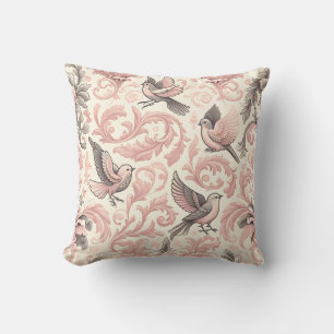 Victorian Aviary: A Pink Pastel Garden Cushion