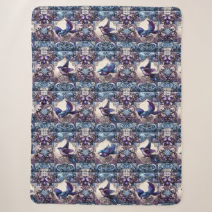 Victorian Aviary: A Purple Tile Garden Sherpa Blanket