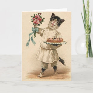 Victorian Baker Cat Congratulations & Best Wishes Card
