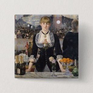 Victorian Barmaid Girl at Folies Bergere, France 15 Cm Square Badge