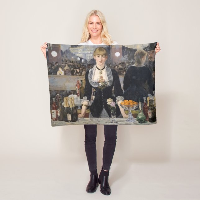 Victorian Barmaid Girl at Folies Bergere, France Fleece Blanket (In Situ)