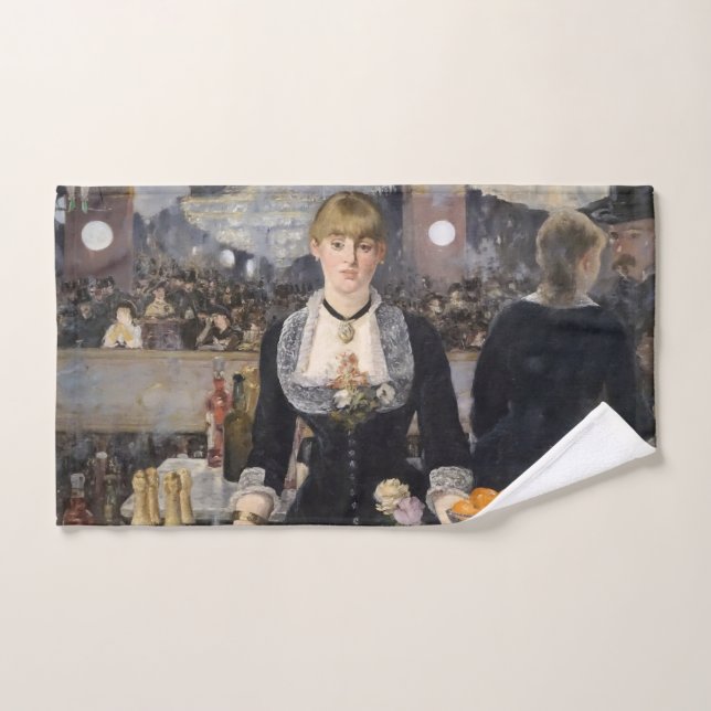 Victorian Barmaid Girl at Folies Bergere, France Hand Towel (Hand Towel)