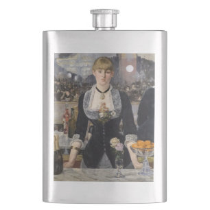 Victorian Barmaid Girl at Folies Bergere, France Hip Flask