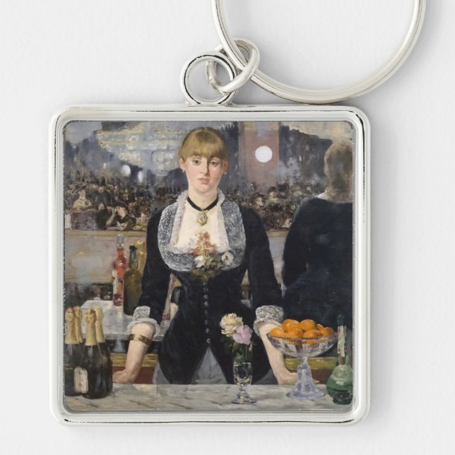 Victorian Barmaid Girl at Folies Bergere, France Key Ring (Front)