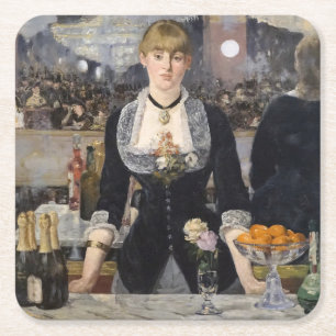 Victorian Barmaid Girl at Folies Bergere, France Square Paper Coaster