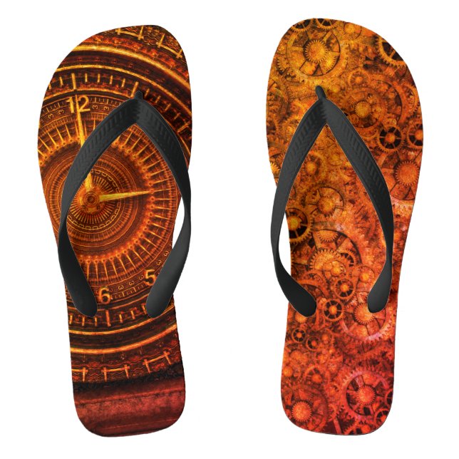 Victorian baroque clock steampunk brown flip flops (Footbed)