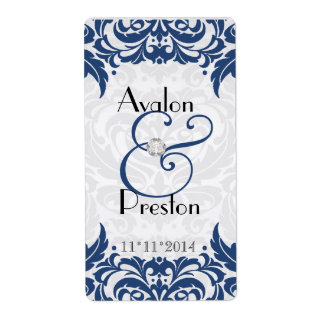 Victorian Baroque Midnight Blue Wine Wedding Label