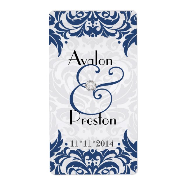 Victorian Baroque Midnight Blue Wine Wedding Label (Front)