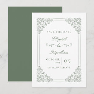 Victorian Baroque Vintage Muted Green Frame Save The Date