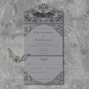 Victorian Bat Until Death Black Grey No Dinner All In One Invitation