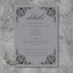 Victorian Bat Until Death Black & Grey Wedding Enclosure Card