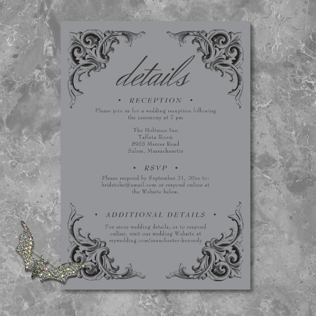 Victorian Bat Until Death Black & Grey Wedding Enclosure Card (Victorian Bat Until Death Black & Gray Wedding Enclosure Card)