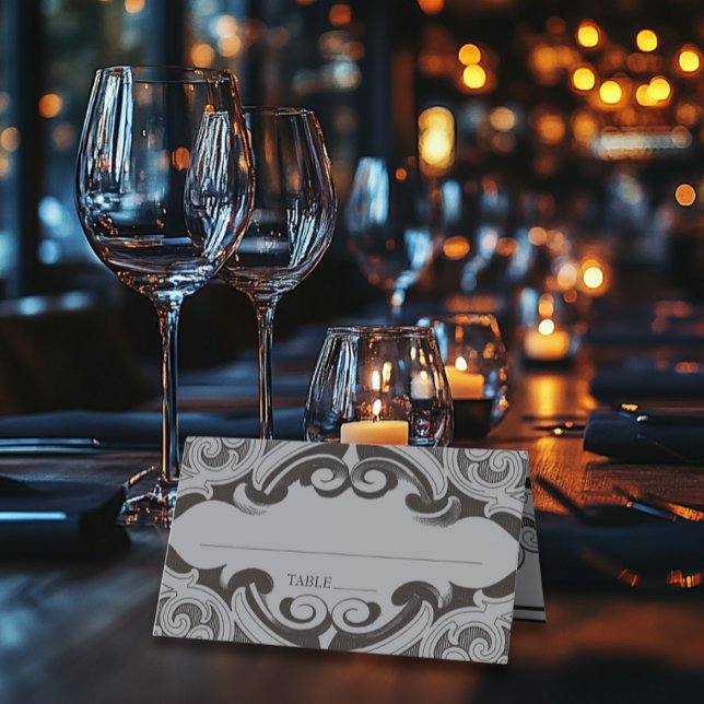 Victorian Bat Until Death Black & Grey Wedding Place Card (Creator Uploaded)