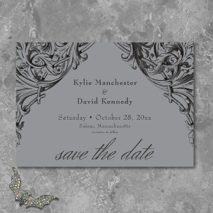 Victorian Bat Until Death Black & Grey Wedding Save The Date