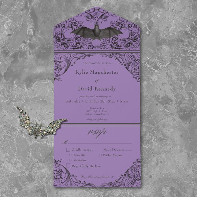 Victorian Bat Until Death Black Purple Dinner All In One Invitation (Creator Uploaded)